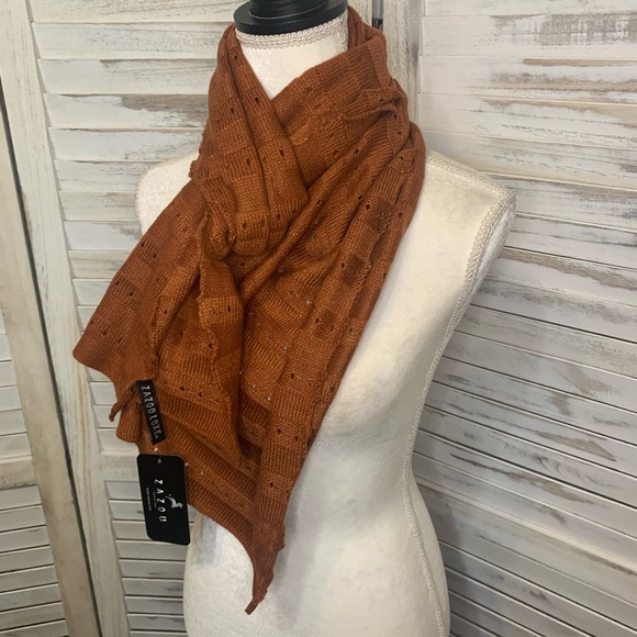 Zazou Luxe Autumn Eyelet Knit Scarf Cinnamon NWT - Picture 7 of 9
